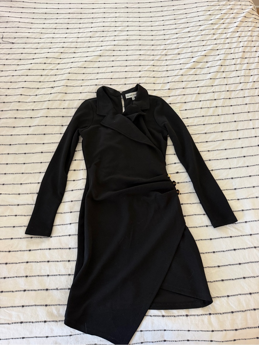 Almost Famous Black Wrap-Front Long Sleeve Dress with Side Button Detail